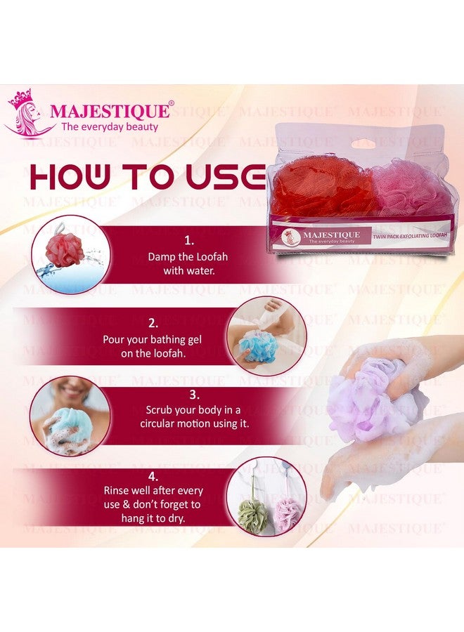 Majestique Exfoliating Bath Loofah - Super Soft Mesh Back Scrubber & Body Shower Sponge for Women | Gentle Bathing Loofah Scrubber | Multicolor (Pack of 4) - Image 2