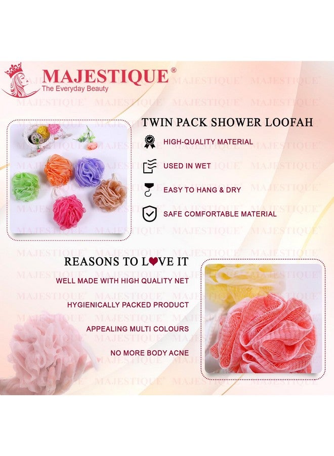 Majestique Exfoliating Bath Loofah - Super Soft Mesh Back Scrubber & Body Shower Sponge for Women | Gentle Bathing Loofah Scrubber | Multicolor (Pack of 4) - Image 4