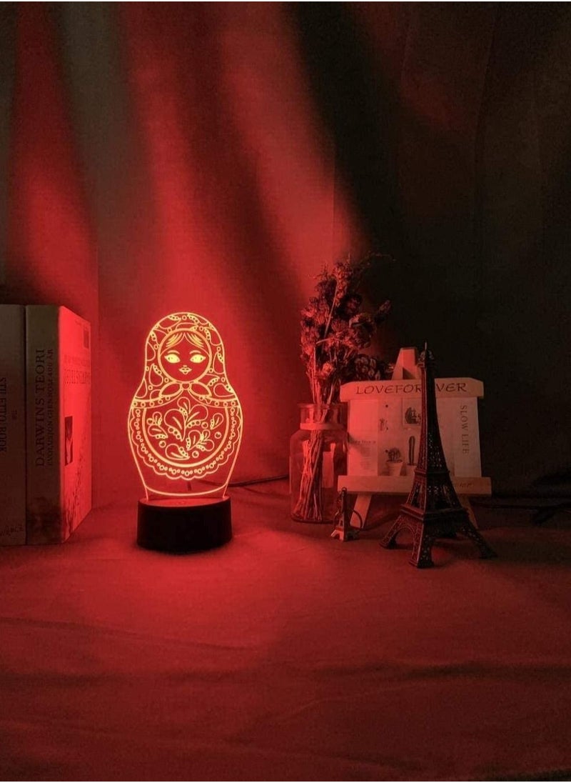 althiqahkey 3D Illusion Lights Anime Lights for Boys and Girls Cute Matryoshka Doll Led Night Light for Bedroom Decoration Colorful Light Table Lamp Gift Night Light for Home Decoration  - Image 5