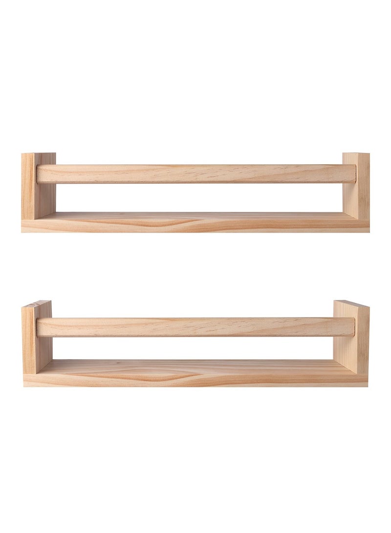 2Pcs Floating Wall Shelves, Naturel Wood Floating Wall Bookshelf Nursery Bookshelves for Bathroom Decor Kitchen Spice Rack Bookshelf Organizer  - Image 1