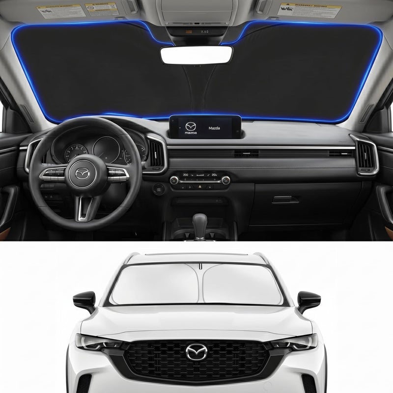 غطاء زجاج أمامي مخصص للشمس لمازدا CX50 CX-50 2023-2026 | غطاء زجاج أمامي مخصص، يحجب الأشعة فوق البنفسجية، درع حراري مزدوج الطبقة، إطار متين، سهل الطي والتخزين - Image 1