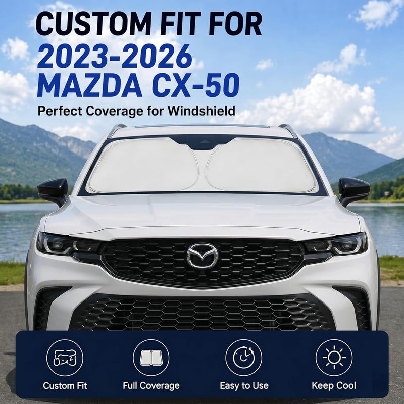 غطاء زجاج أمامي مخصص للشمس لمازدا CX50 CX-50 2023-2026 | غطاء زجاج أمامي مخصص، يحجب الأشعة فوق البنفسجية، درع حراري مزدوج الطبقة، إطار متين، سهل الطي والتخزين - Image 2