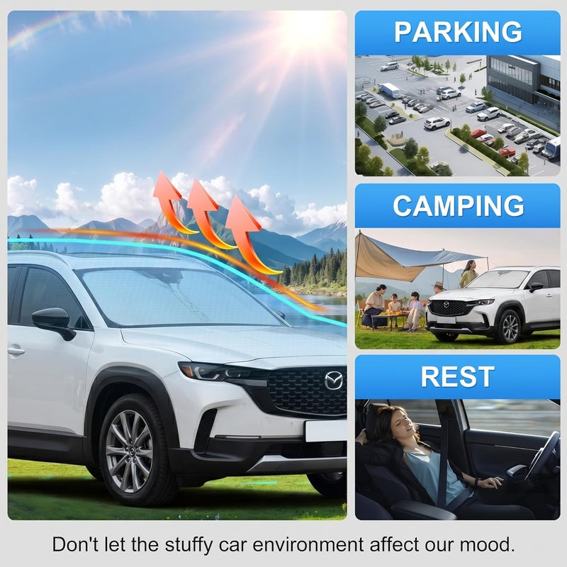 غطاء زجاج أمامي مخصص للشمس لمازدا CX50 CX-50 2023-2026 | غطاء زجاج أمامي مخصص، يحجب الأشعة فوق البنفسجية، درع حراري مزدوج الطبقة، إطار متين، سهل الطي والتخزين - Image 5