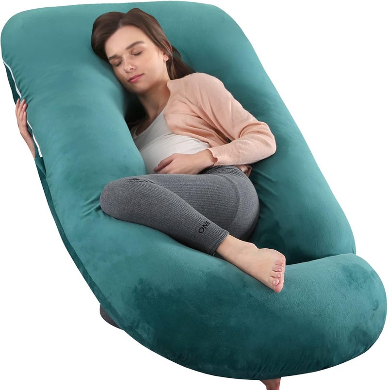 Elover Pregnancy Pillow U-Shaped Full Body Maternity Support Pillow for Pregnant Women with Replaceable and Washable Velvet Cover Size 60" (Velvet, Forest Green) - Image 1