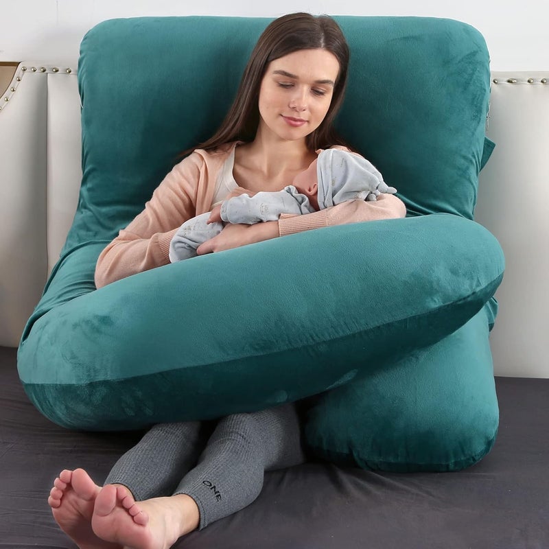 Elover Pregnancy Pillow U-Shaped Full Body Maternity Support Pillow for Pregnant Women with Replaceable and Washable Velvet Cover Size 60" (Velvet, Forest Green) - Image 5