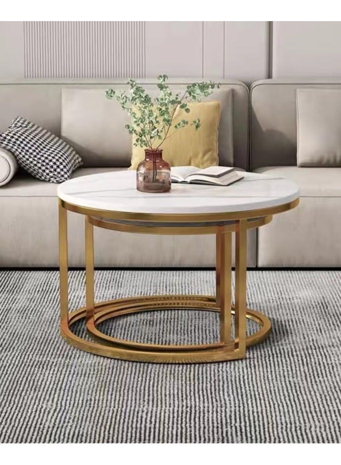 DubaiGallery طقم طاولات قهوة من 2، طاولة جانبية دائرية من الخشب والمعدن، مجموعة طاولات لغرفة المعيشة، الشرفة، مجموعة صغيرة من الطاولات، طاولة غرفة المعيشة بأسلوب صناعي حديث، طاولة جانبية دائرية - Image 4