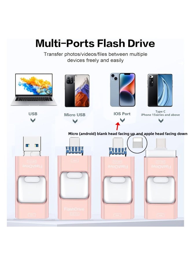 E-commerce Four-in-one Multi-function Large Capacity 128G Mobile Phone U Disk For AppleFor HuaweiAndroid U Disk-Color:Champagne Gold (small Window)-Capacity:64GB  - Image 4