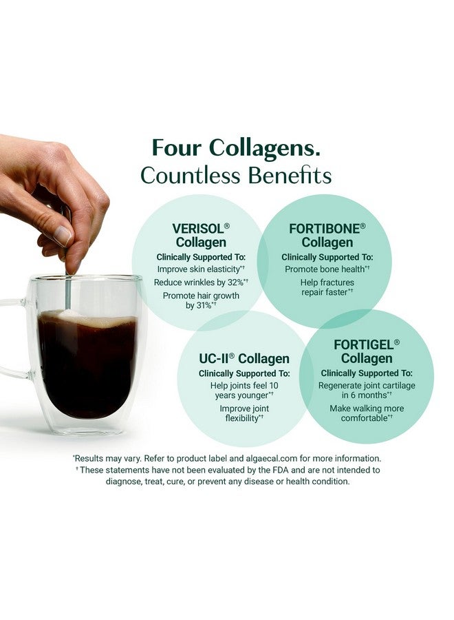 ALGAECAL Collagen: 4 Clinically-Supported Peptides VERISOL®, FORTIGEL®, UC-II®, FORTIBONE®, Anti-Aging Hydrolyzed Collagen Powder, 30 Servings, Made in USA