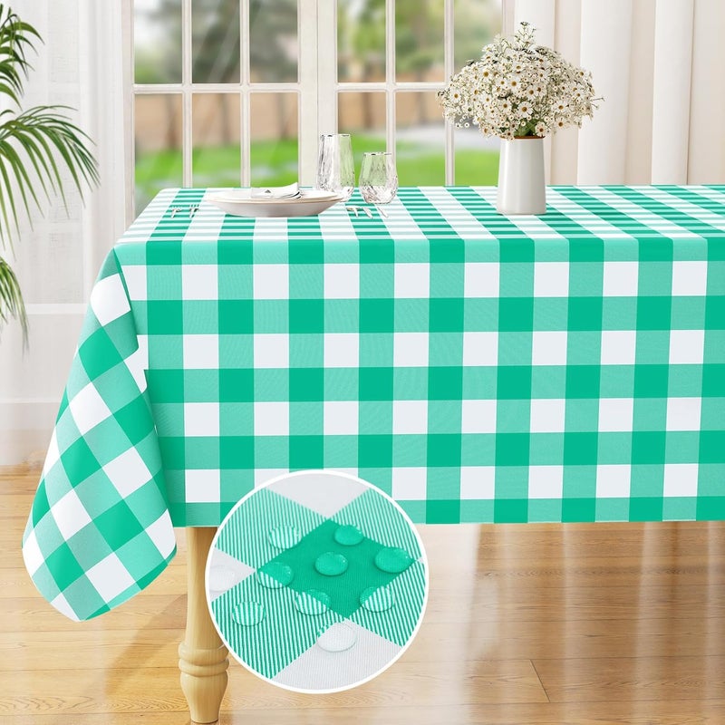 misaya Rectangle Waterproof Vinyl Table Cloth Buffalo Flannel Backed Tablecloth Wipeable Plastic Table Cover for Dinner Kitchen Outdoor 60 x 120 Green and White - Image 1