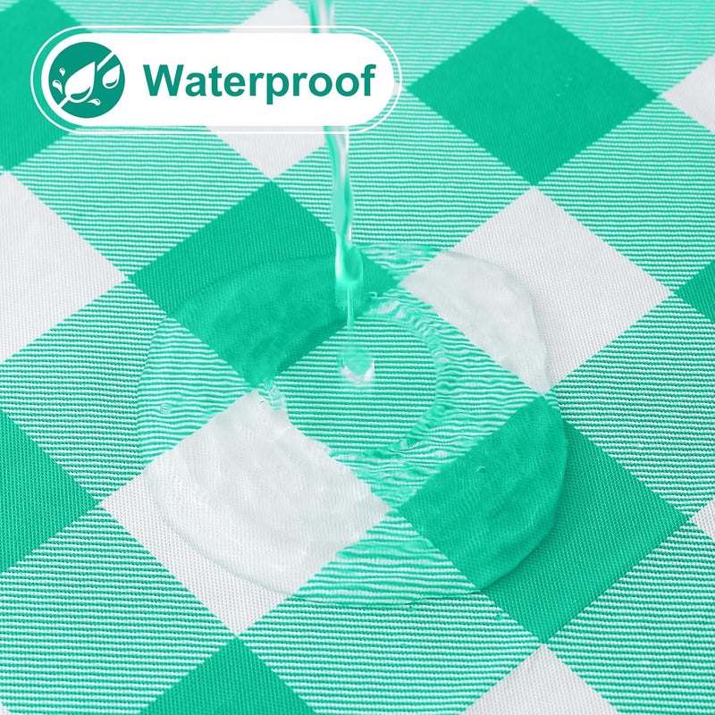 misaya Rectangle Waterproof Vinyl Table Cloth Buffalo Flannel Backed Tablecloth Wipeable Plastic Table Cover for Dinner Kitchen Outdoor 60 x 120 Green and White - Image 2