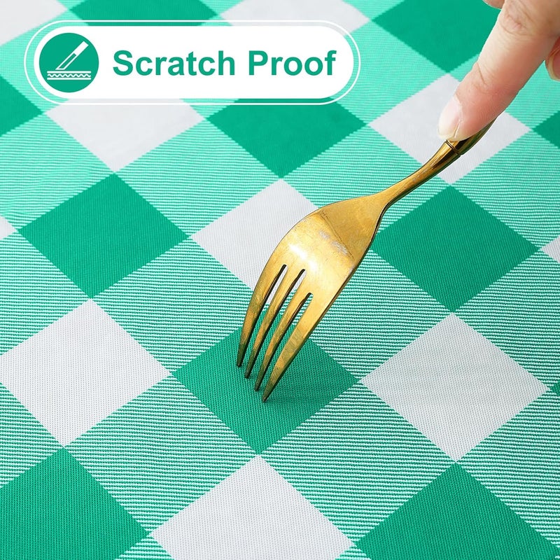 misaya Rectangle Waterproof Vinyl Table Cloth Buffalo Flannel Backed Tablecloth Wipeable Plastic Table Cover for Dinner Kitchen Outdoor 60 x 120 Green and White - Image 5