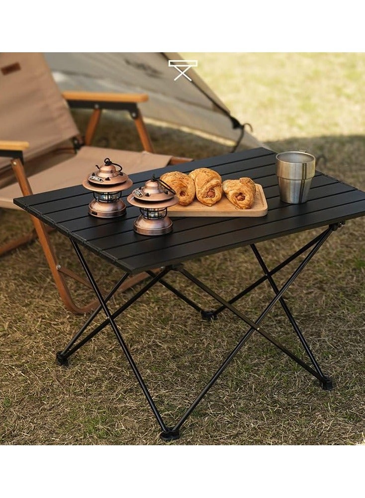 MOMENT Outdoor Picnic Table Folding Portable Metal Dining Table with Carry Bag for Picnic Camping Beach Boat Party BBQ, Black ( 56x41x40cm )