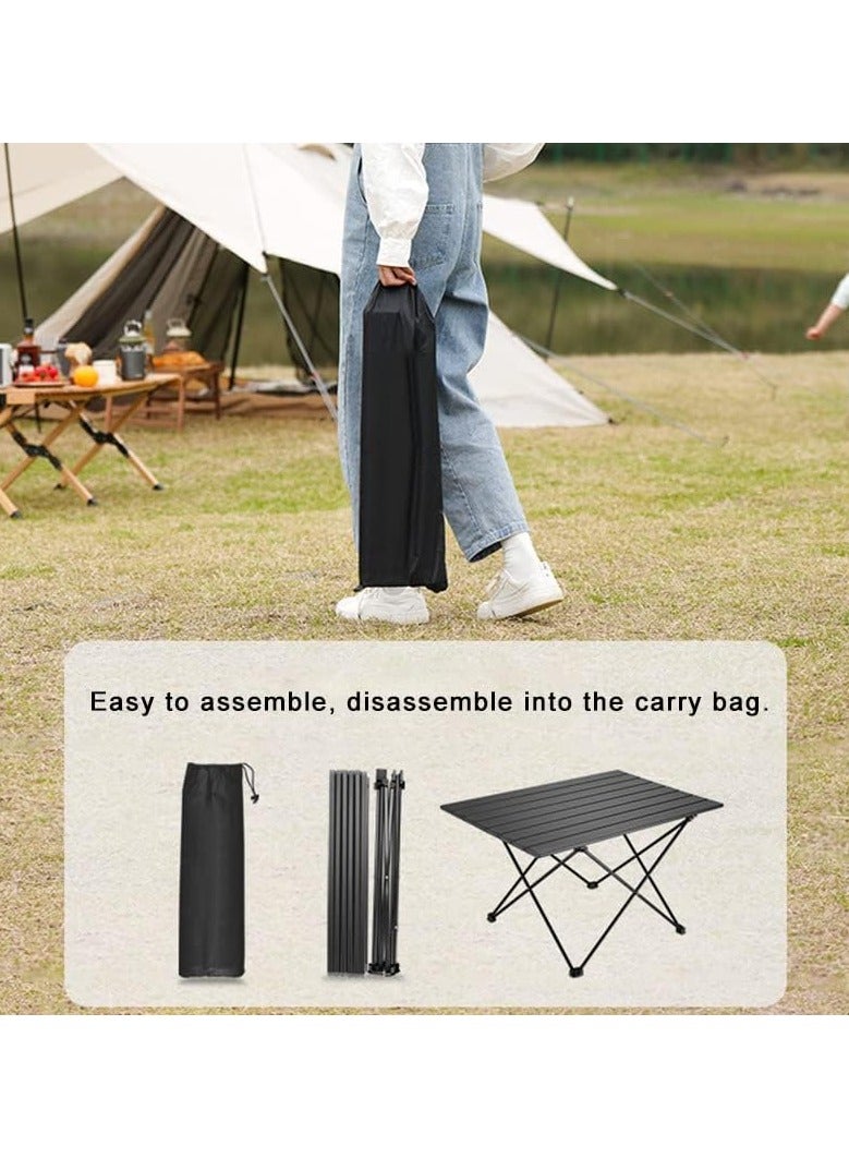 MOMENT Outdoor Picnic Table Folding Portable Metal Dining Table with Carry Bag for Picnic Camping Beach Boat Party BBQ, Black ( 56x41x40cm )