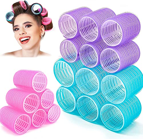 BESSEEK Jumbo Hair Rollers Sets,18 Pcs Self Grip Salon Hair Dressing Curlers, Jumbo Large Rollers for Long Short Hair, DIY Curly Hairstyle for Women, Colors May Vary (6XLarge+6XMedium+6XSmall) - Image 1