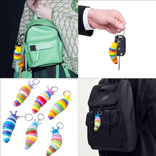 MEIEST 4 PCS Mini Fidget Slug Key-Chain Toys,3D Articulated Stretch Caterpillar Sensory Flexible Hand Toy, Ideal Party Favor Colorful Office Desk Pet Toys(Random Color) - Image 5