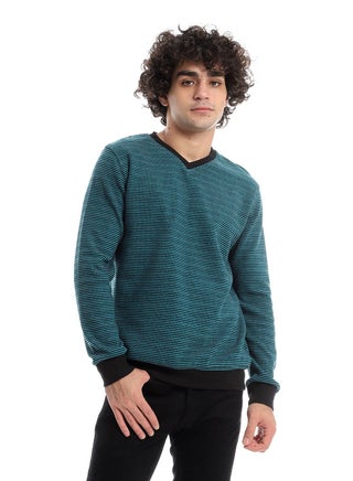 Mens V-Neck Stripped Sweatshirt