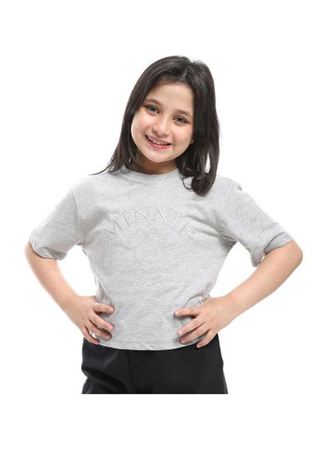 تيشرت بناتى مطبوع اوفر سايز ماين لون جراى