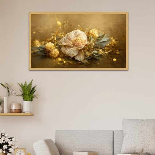 DEKORSTATION Blooms of Serenity Floral Canvas Floating Framed Wall Painting for Home and Office Decor (24 Inch W x 12 Inch H) - Image 1