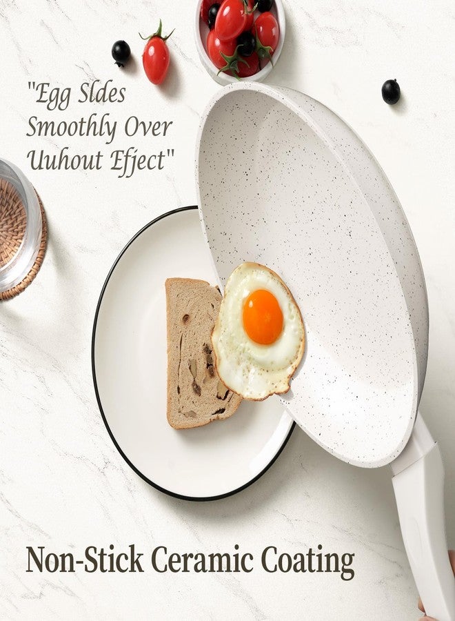Innerwell 8 Inch Non Stick Frying Pan - White Ceramic Non Stick Skillet Frying Pans, Safe&No Toxic Egg Omelette Frying Pan, Small Nonstick Cookware Cooking Pan, Induction Compatible, PFOA&PFAS Free - Image 4