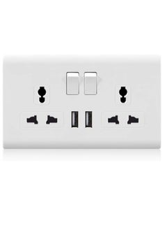 MODI Double Switch Wall Socket And 2 USB Outlet | Dual Switch Universal Wall Socket Tamper Resistant | Duplex Receptacle Wall Socket Charger Adapter Power Outlet Panel, White  - Image 1