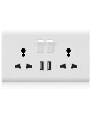 Double Switch Wall Socket And 2 USB Outlet | Dual Switch Universal Wall Socket Tamper Resistant | Duplex Receptacle Wall Socket Charger Adapter Power Outlet Panel, White - pzsku/Z6C2A21981CFC113BAC5BZ/45/_/1736845465/23131216-575a-4765-82ff-41126ea0ab13