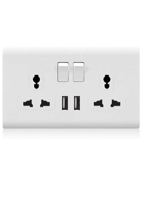 Double Switch Wall Socket And 2 USB Outlet | Dual Switch Universal Wall Socket Tamper Resistant | Duplex Receptacle Wall Socket Charger Adapter Power Outlet Panel, White