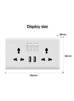 MODI Double Switch Wall Socket And 2 USB Outlet | Dual Switch Universal Wall Socket Tamper Resistant | Duplex Receptacle Wall Socket Charger Adapter Power Outlet Panel, White  - Image 2