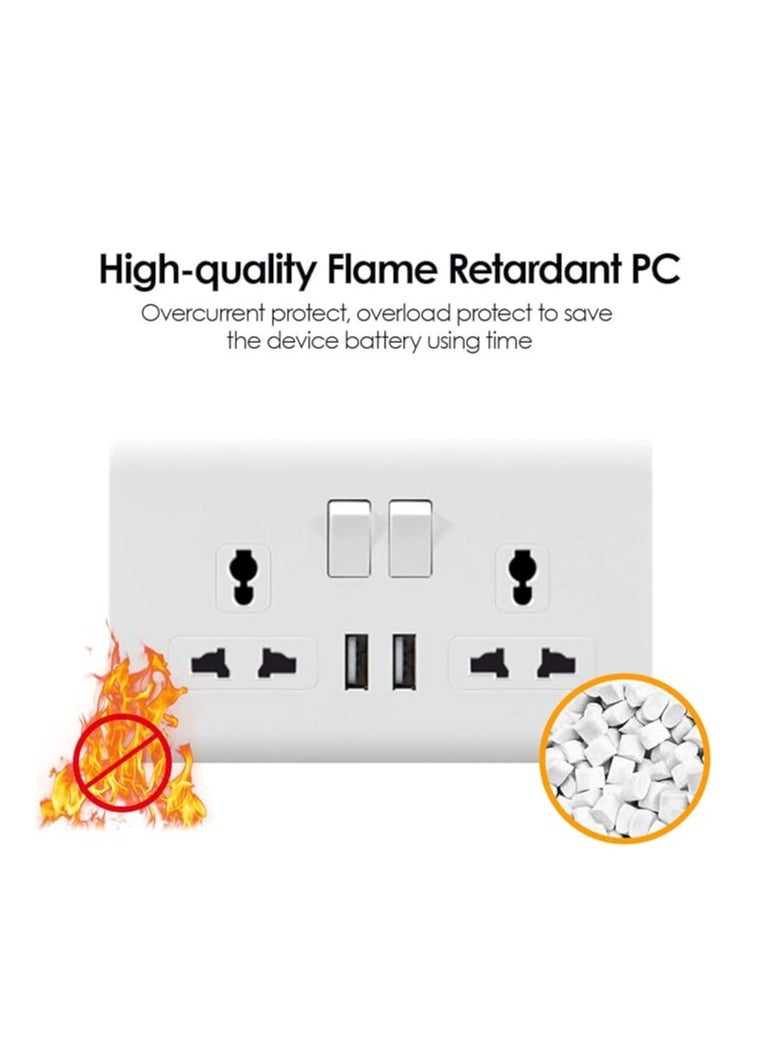 Double Switch Wall Socket And 2 USB Outlet | Dual Switch Universal Wall Socket Tamper Resistant | Duplex Receptacle Wall Socket Charger Adapter Power Outlet Panel, White