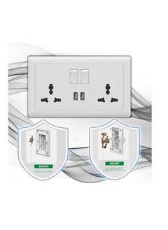 MODI Double Switch Wall Socket And 2 USB Outlet | Dual Switch Universal Wall Socket Tamper Resistant | Duplex Receptacle Wall Socket Charger Adapter Power Outlet Panel, White  - Image 4