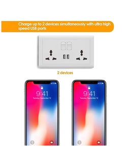 MODI Double Switch Wall Socket And 2 USB Outlet | Dual Switch Universal Wall Socket Tamper Resistant | Duplex Receptacle Wall Socket Charger Adapter Power Outlet Panel, White  - Image 5