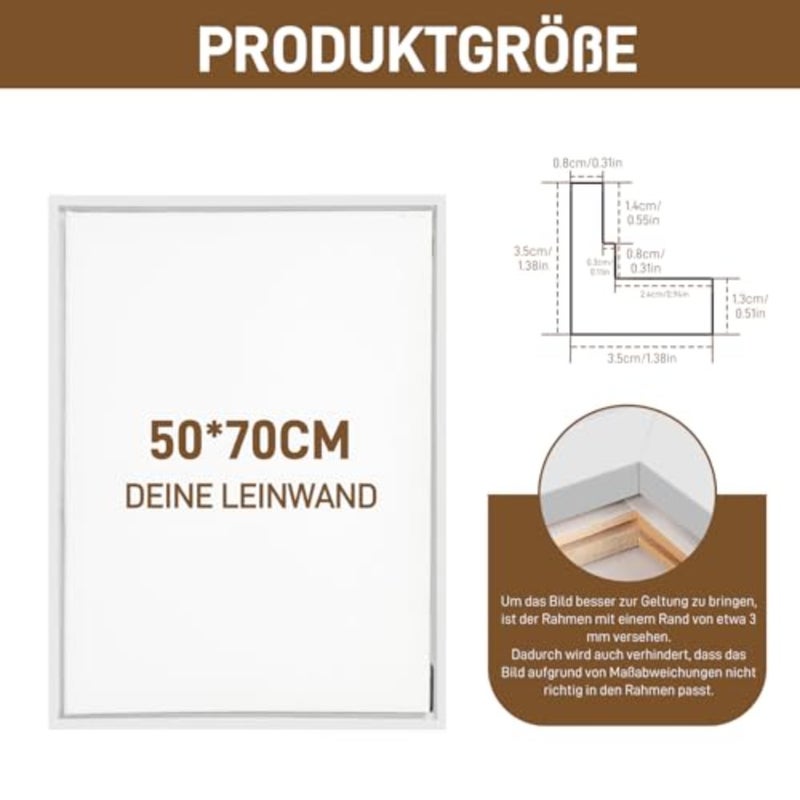 Shadow Joint Frame, 50 x 70 cm, Wooden Frame for Canvas, MDF Picture Frame for Canvas/Stretcher Frame, Easy to Remove for Motif Change, Canvas Frame,50 x 70 cm - Image 2