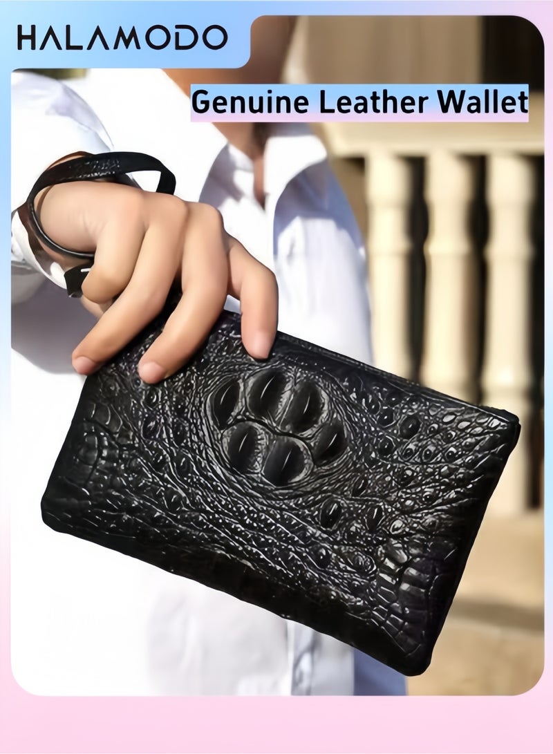 Halamodo Genuine Leather Wallets Large Capacity Blocking Card Holder Personalized Zip Around Wallet Checkbook Cash Credit Card Holder Wallet for Men - Image 1