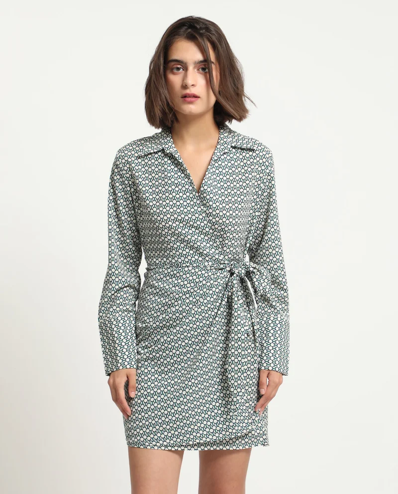 Rareism Women's Geometric Print Short Dress