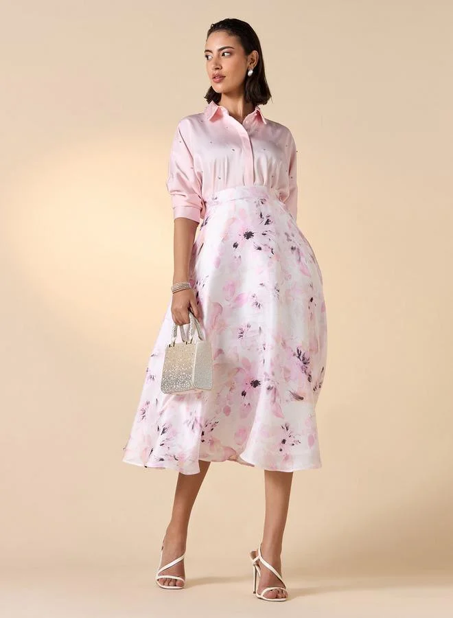 Iconic Iconic Oversized Embellished Shirt with 3/4 Sleeves