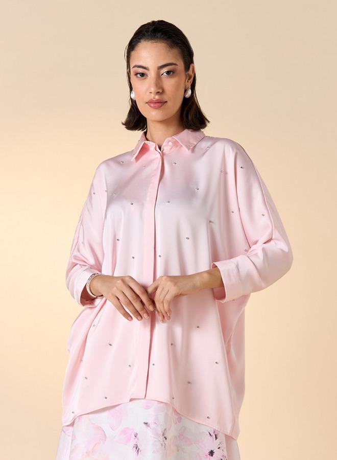 ايكونيك قميص مزيّن فضفاض بأكمام 3/4 من آيكونيك - Image 1