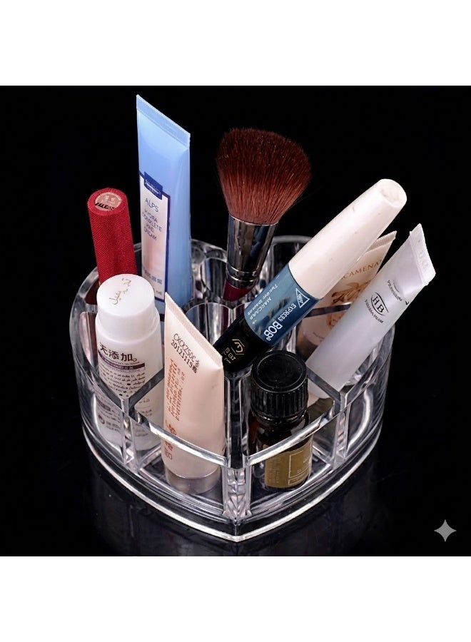 Heart-Shaped Transparent Acrylic Makeup Organizer with 6 Compartments – Multi-Purpose Cosmetic, Stationery and Accessory Storage Holder for Vanity Table, Office and Bathroom - Image 3