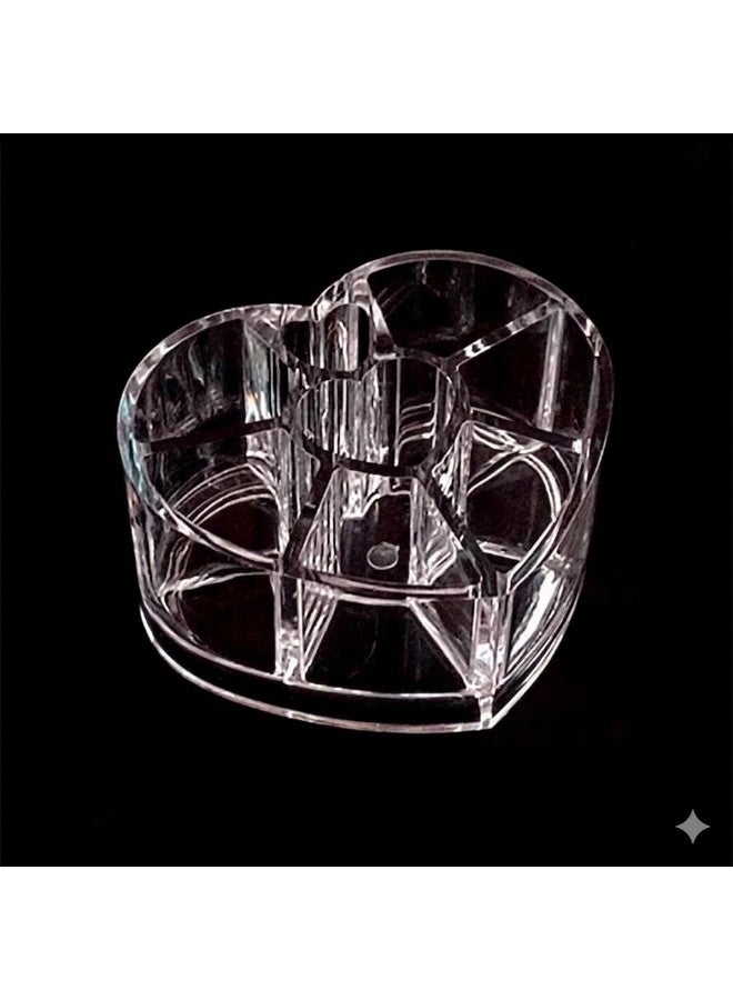 Heart-Shaped Transparent Acrylic Makeup Organizer with 6 Compartments – Multi-Purpose Cosmetic, Stationery and Accessory Storage Holder for Vanity Table, Office and Bathroom - Image 4