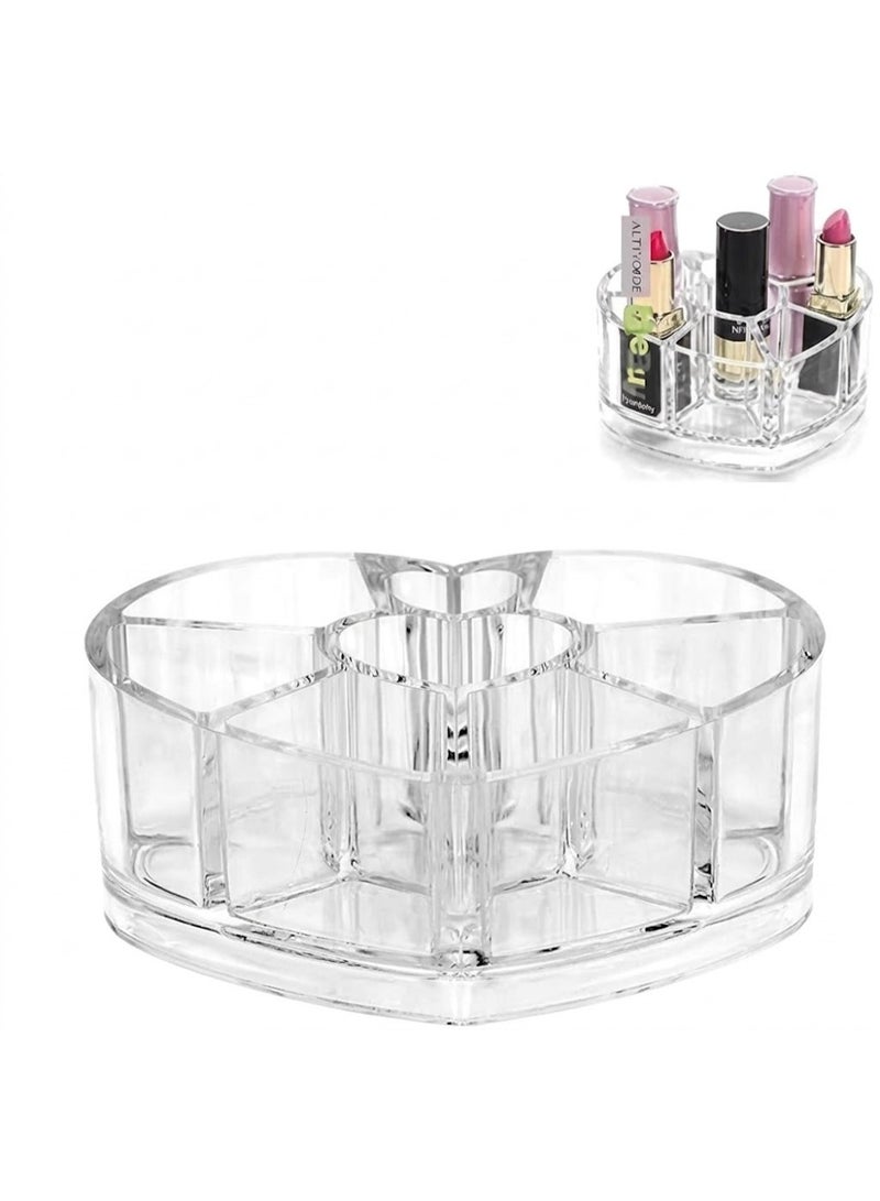 Heart-Shaped Transparent Acrylic Makeup Organizer with 6 Compartments – Multi-Purpose Cosmetic, Stationery and Accessory Storage Holder for Vanity Table, Office and Bathroom - Image 1
