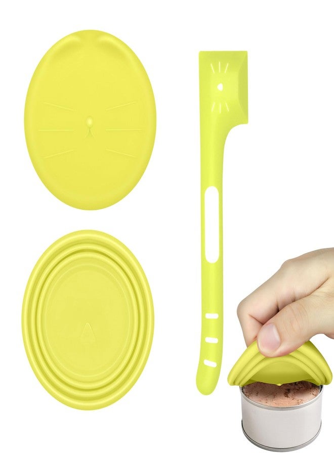 CUTEABC Cat Food Can Covers Lids,Cat Food Spoon,2 Pcs/Set Includ Cat Food Lid and Cat Spoon,Silicone Cat Food can Lid and Cat Spoons for Wet Food,Pet Can Cover and Spoon Set for 3 oz-14 oz Cans (Green)… - Image 1