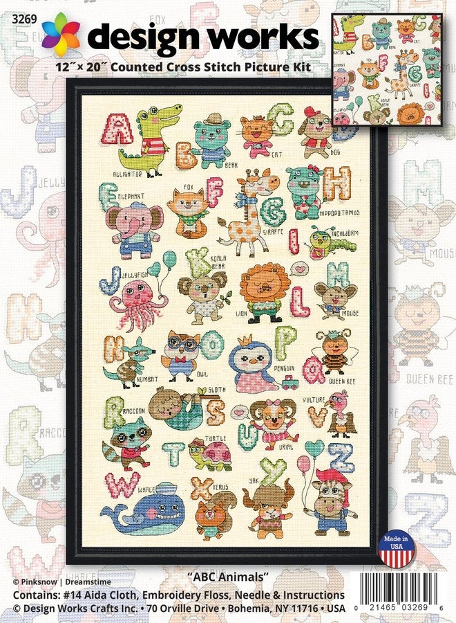 DesignWorks Ink Design Works Crafts ABC Cute Animals, 12 X 20 Counted Cross Stitch Kit, Multicolour - Image 2