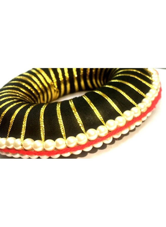 PMW PMW - Hair Accessories - Hair Bun - Bharatanatyam Black Plastic Hair Bun With Pearls and Gold Rose to Wrap Around Hair Bun - Classical Dance Accessories Dance  - Image 2