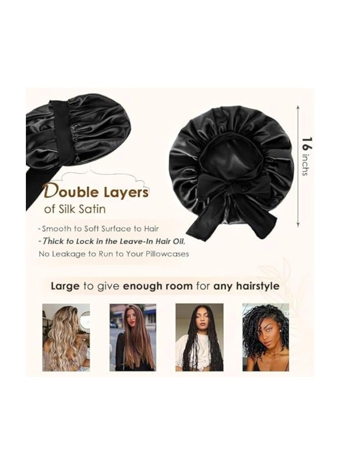 Satin Bonnet Silk Bonnet for Sleeping Double Layer Satin Lined Hair Bonnet with Tie Band Bonnets for Women - Image 3