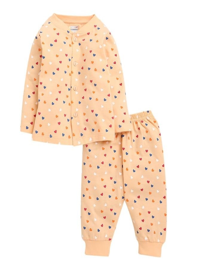 BUMZEE Baby Girls Cotton Full Sleeves Jabla & Pyjama Set Peach - 3-6 Months (Peb10432C-pch) - Image 1