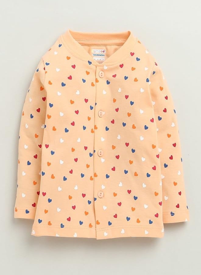 BUMZEE Baby Girls Cotton Full Sleeves Jabla & Pyjama Set Peach - 3-6 Months (Peb10432C-pch) - Image 2