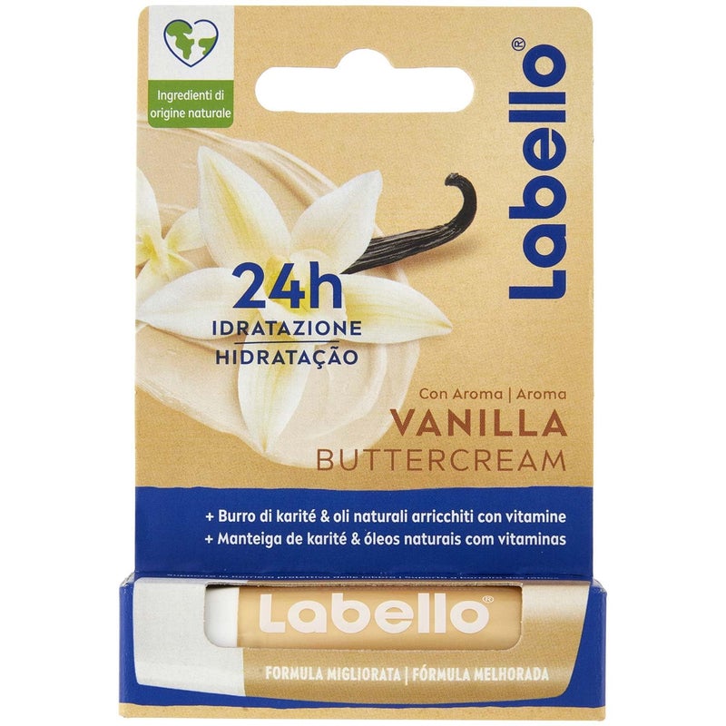 Labello Vanilla Buttercream 4.8g, Vanilla Lip Balm with Natural Oils, Mineral Oil-free Lip Balm, Soft and Moisturizing Lip Balm for 24 Hours