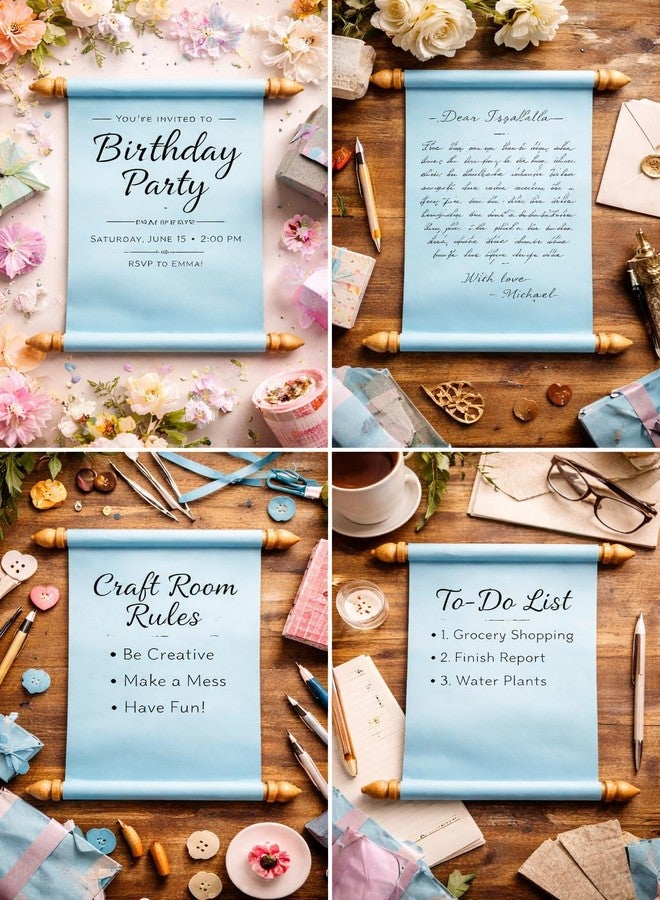 ORDER KARO Vintage Wooden Scroll Invitation Roll – Royal Decorative Certificate Holder with Wooden Rods & Ribbon | Wedding Invitation Scroll | Gift Scroll for Special Occasions (Color Variation) (Sky Blue) - Image 2