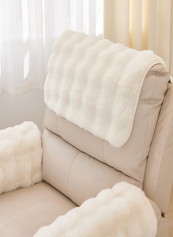 vctops 3 Pieces Faux Rabbit Fur Sofa Armrest Cover for Recliner Chair Non Slip Fluffy Furry Headrest Cover Soft Fuzzy Couch Cover for Dogs Washable Furniture Protector (Cream,1 Seat) - Image 4