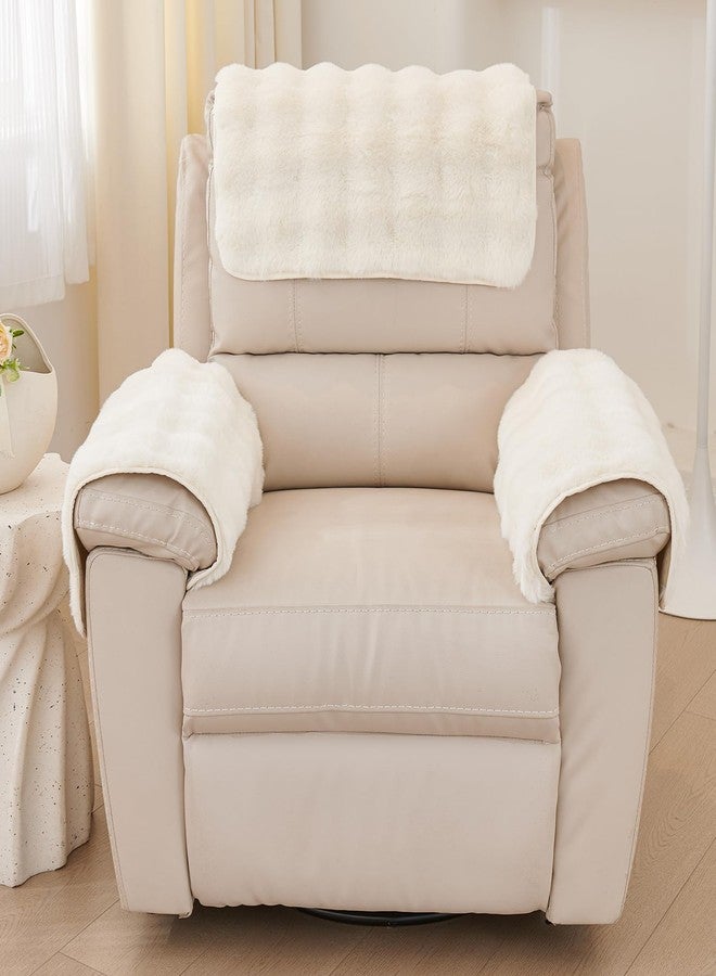 vctops 3 Pieces Faux Rabbit Fur Sofa Armrest Cover for Recliner Chair Non Slip Fluffy Furry Headrest Cover Soft Fuzzy Couch Cover for Dogs Washable Furniture Protector (Cream,1 Seat) - Image 2