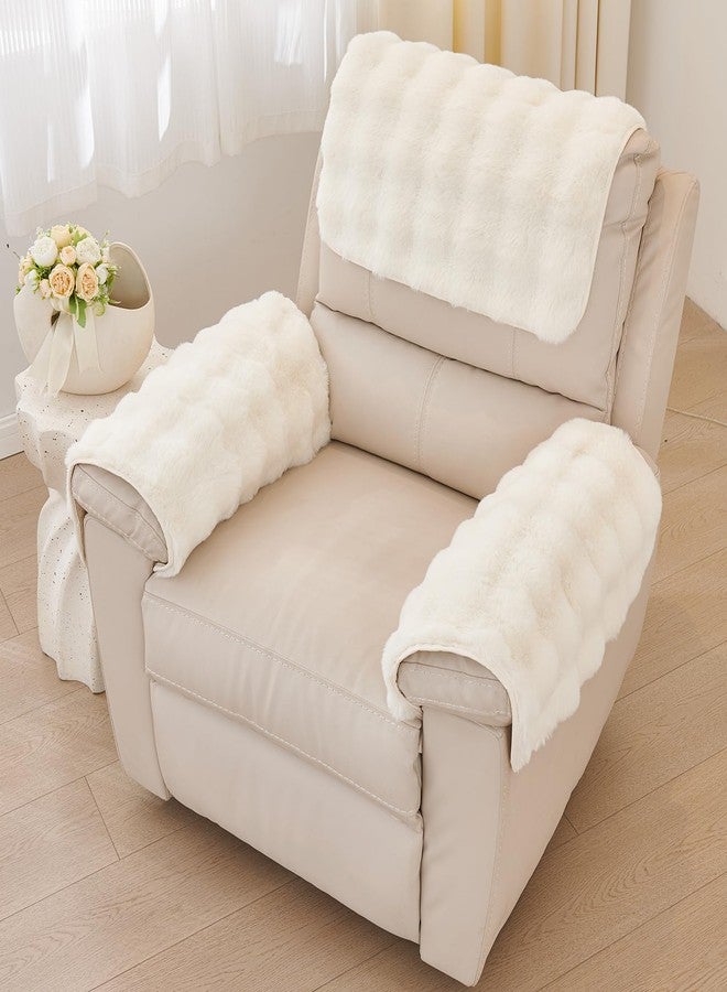 vctops 3 Pieces Faux Rabbit Fur Sofa Armrest Cover for Recliner Chair Non Slip Fluffy Furry Headrest Cover Soft Fuzzy Couch Cover for Dogs Washable Furniture Protector (Cream,1 Seat) - Image 3