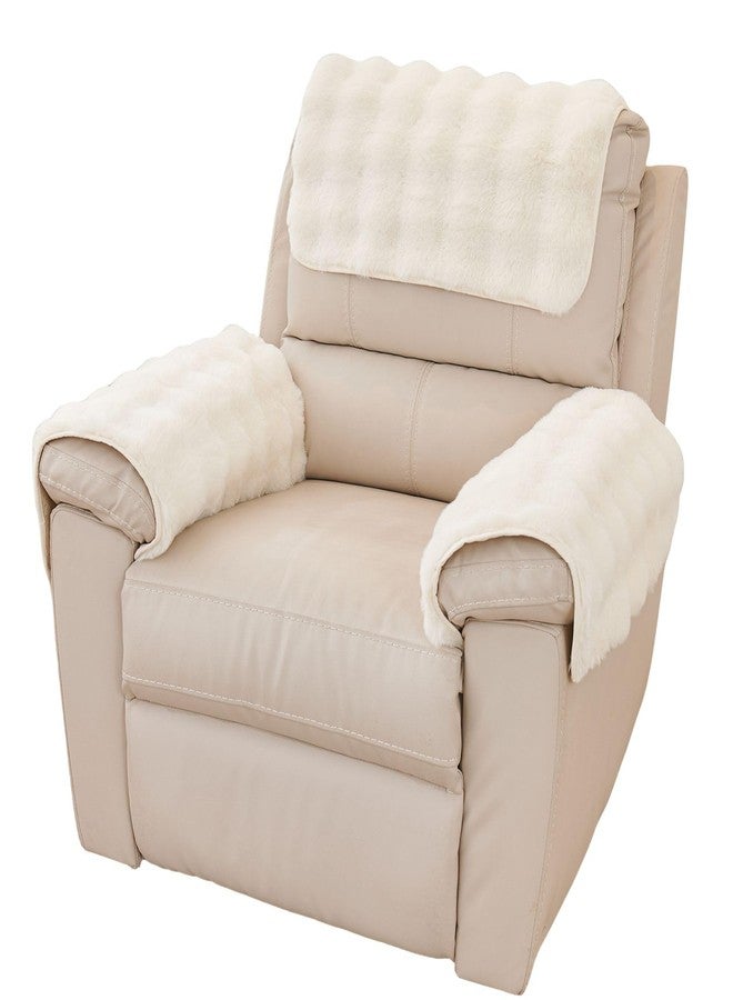 vctops 3 Pieces Faux Rabbit Fur Sofa Armrest Cover for Recliner Chair Non Slip Fluffy Furry Headrest Cover Soft Fuzzy Couch Cover for Dogs Washable Furniture Protector (Cream,1 Seat) - Image 1